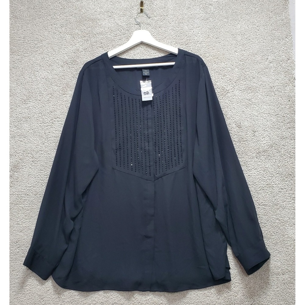 Lane Bryant Tunic Top Womens 26/28 Black Crepe Bling Beaded Flowy Cocktail Comfy